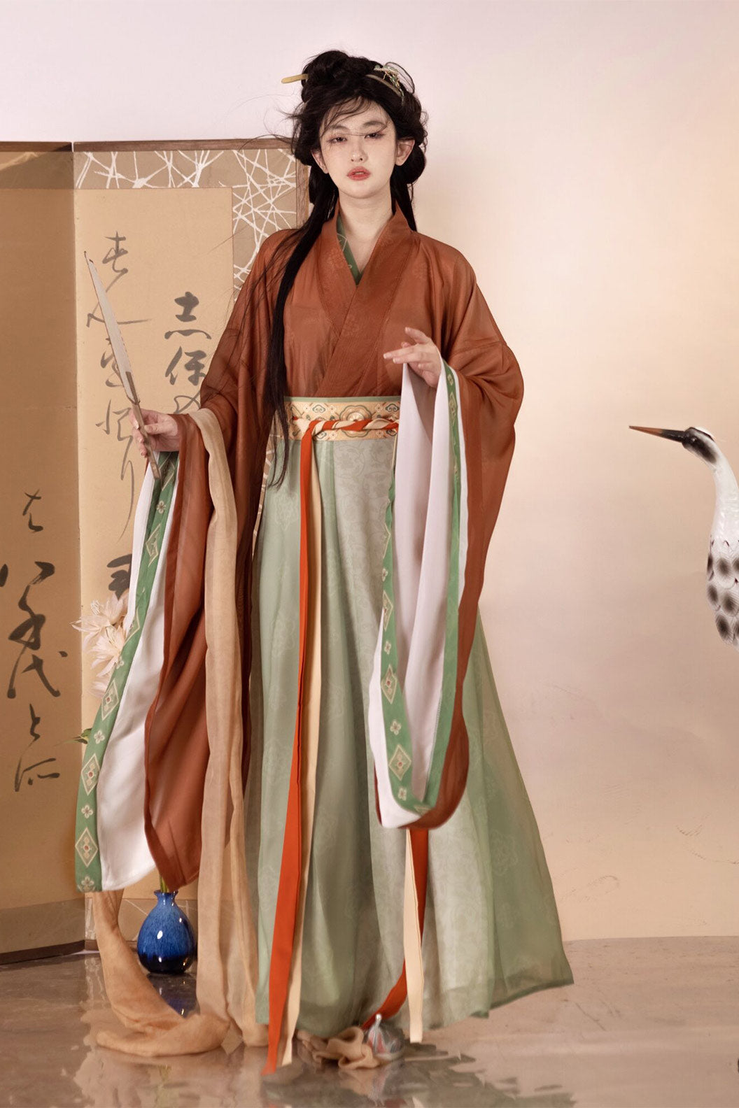 Wei Jin Dynasty Jiaoling Wide Sleeve Qiyao Floral Poqun Hanfu dress - liuxiachang 流霞裳