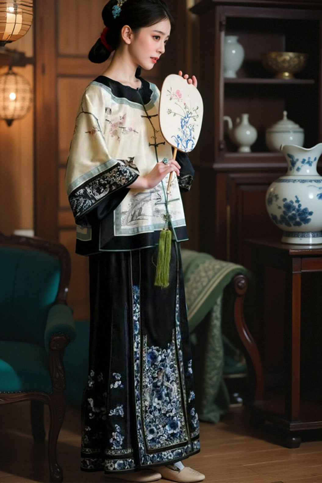 Qing dynasty hanfu modern chinese style dress withWide-sleeved straight-fron - yingxueyin 映雪吟