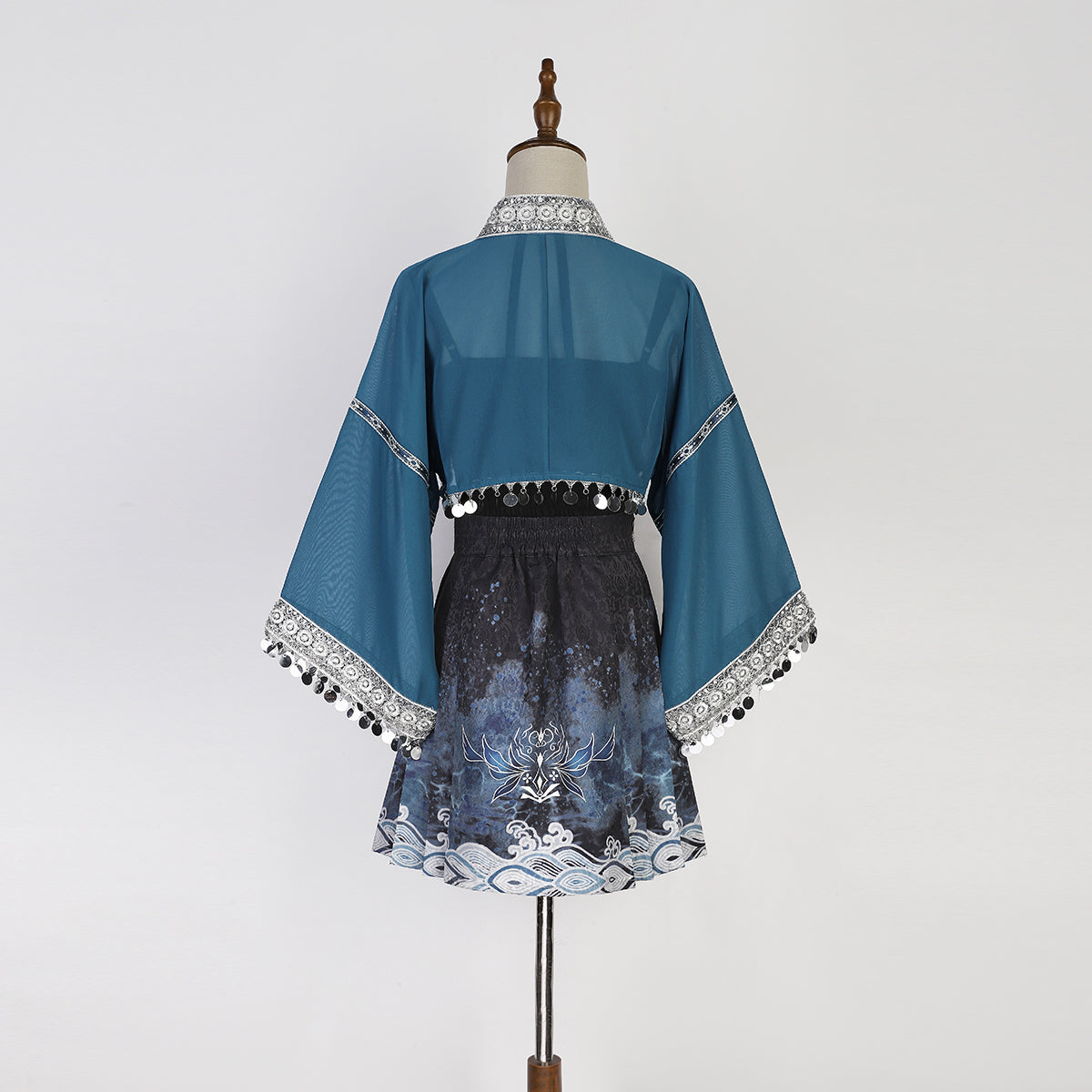 Modern Hanfu clothing Exotic Style Guofeng Short Ma Mian Skirt Blue Hanfu dress - linyao 响铃