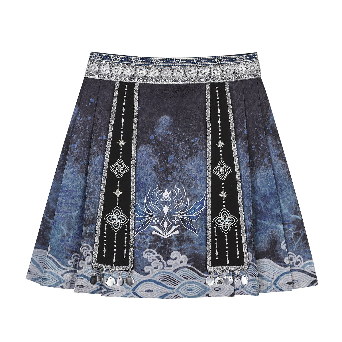 Modern Hanfu clothing Exotic Style Guofeng Short Ma Mian Skirt Blue Hanfu dress - linyao 响铃