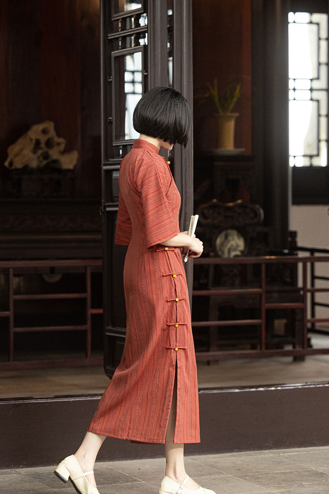Modern Hanfu Red Qipao Dress in New Chinese Style - qingqiuyouxin 清秋有信