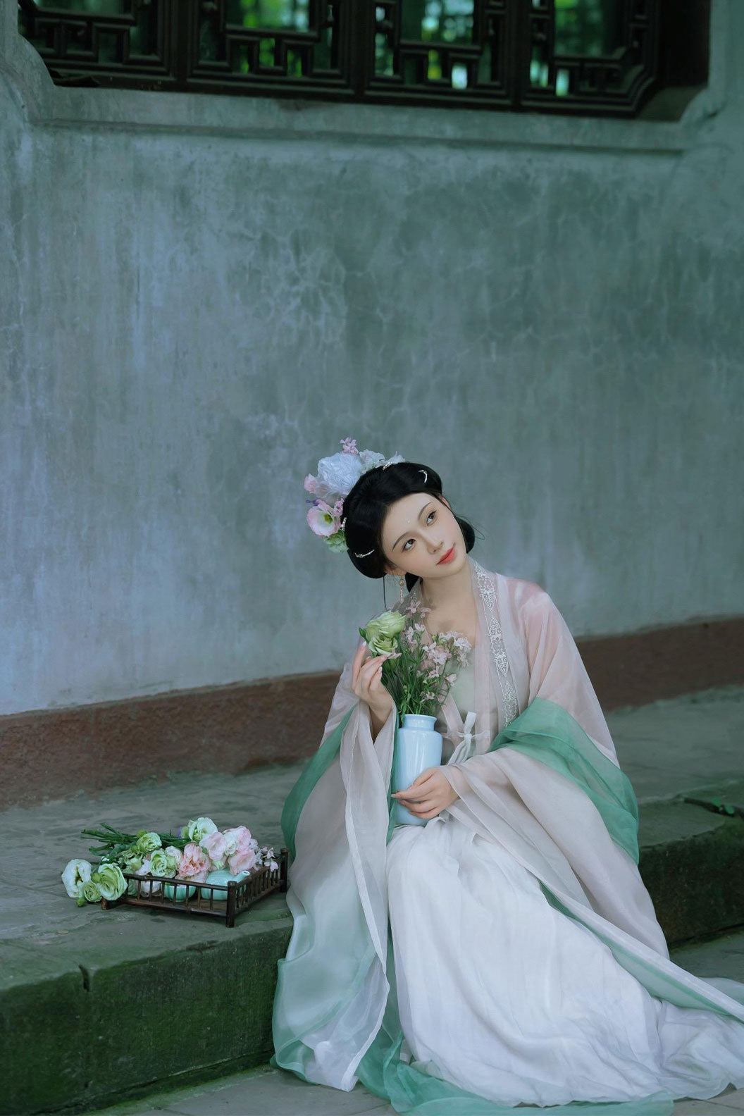 Song dynasty hanfu Cyan Gradient hanfu dress Changshan For Daily Wear - yinyun 茵蕴