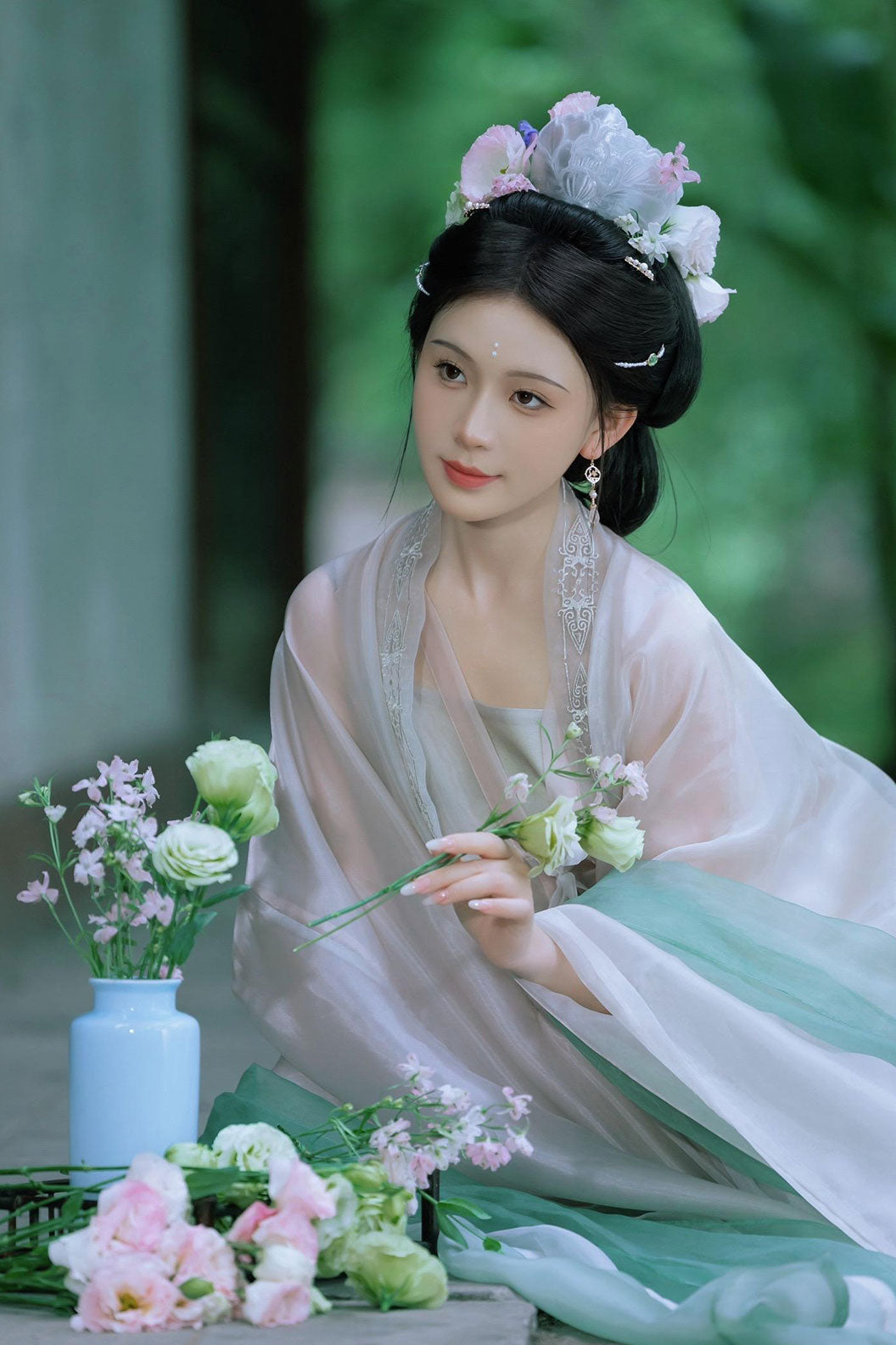 Song dynasty hanfu Cyan Gradient hanfu dress Changshan For Daily Wear - yinyun 茵蕴