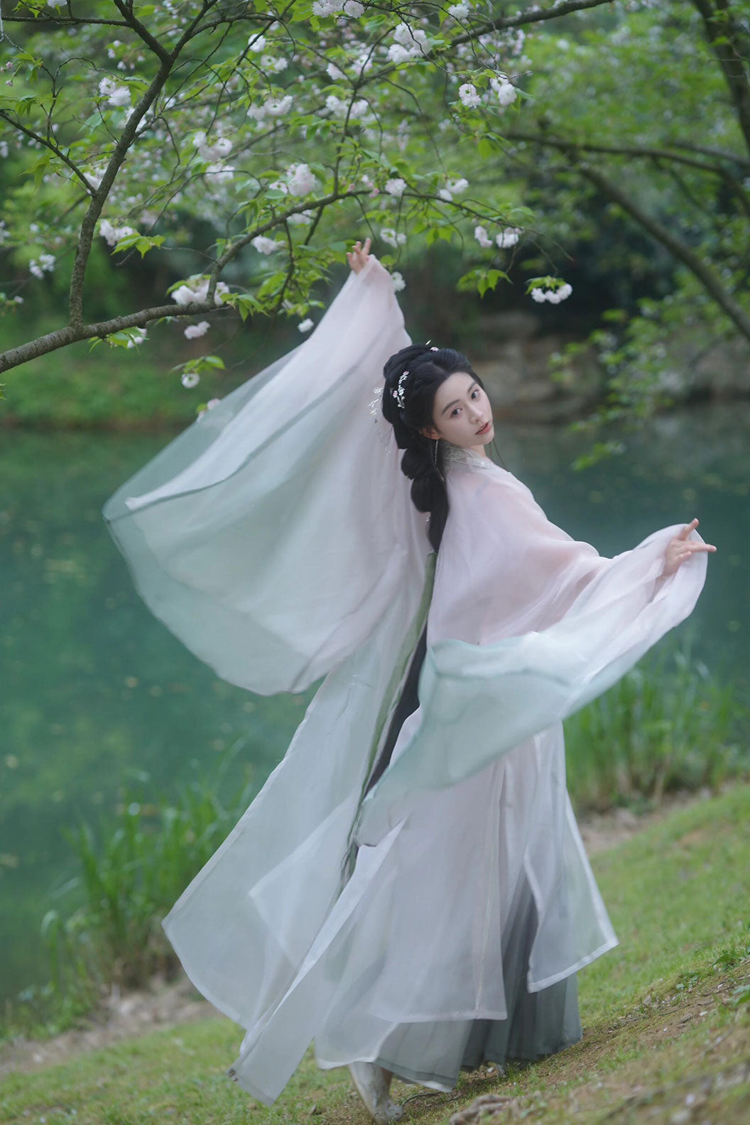 Song dynasty hanfu Cyan Gradient hanfu dress Changshan For Daily Wear - yinyun 茵蕴