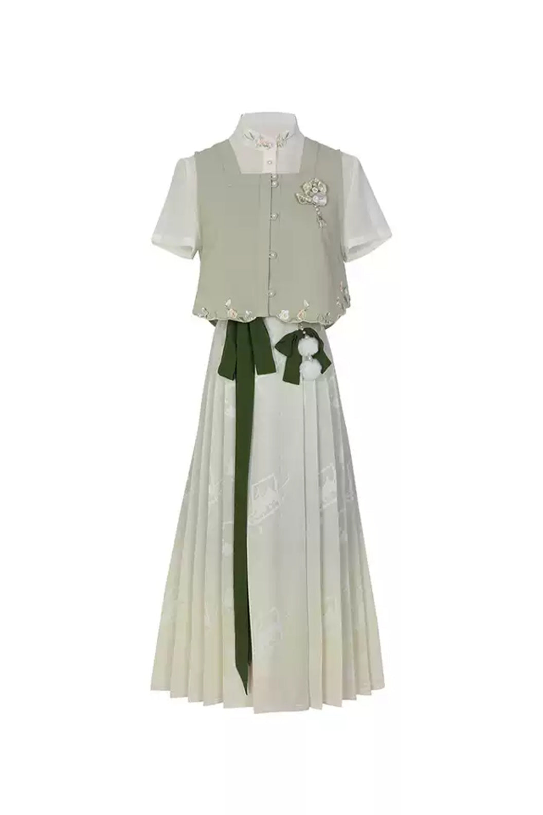 Modern Hanfu clothing Ma Mian Skirt Set New Chinese Style Green Hanfu dress - xiarilaixin 夏日来信
