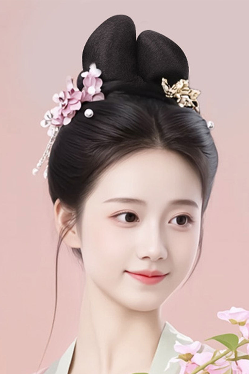 Chinese Hair Bun Twin Buns Tang Dynasty Hanfu  Wig