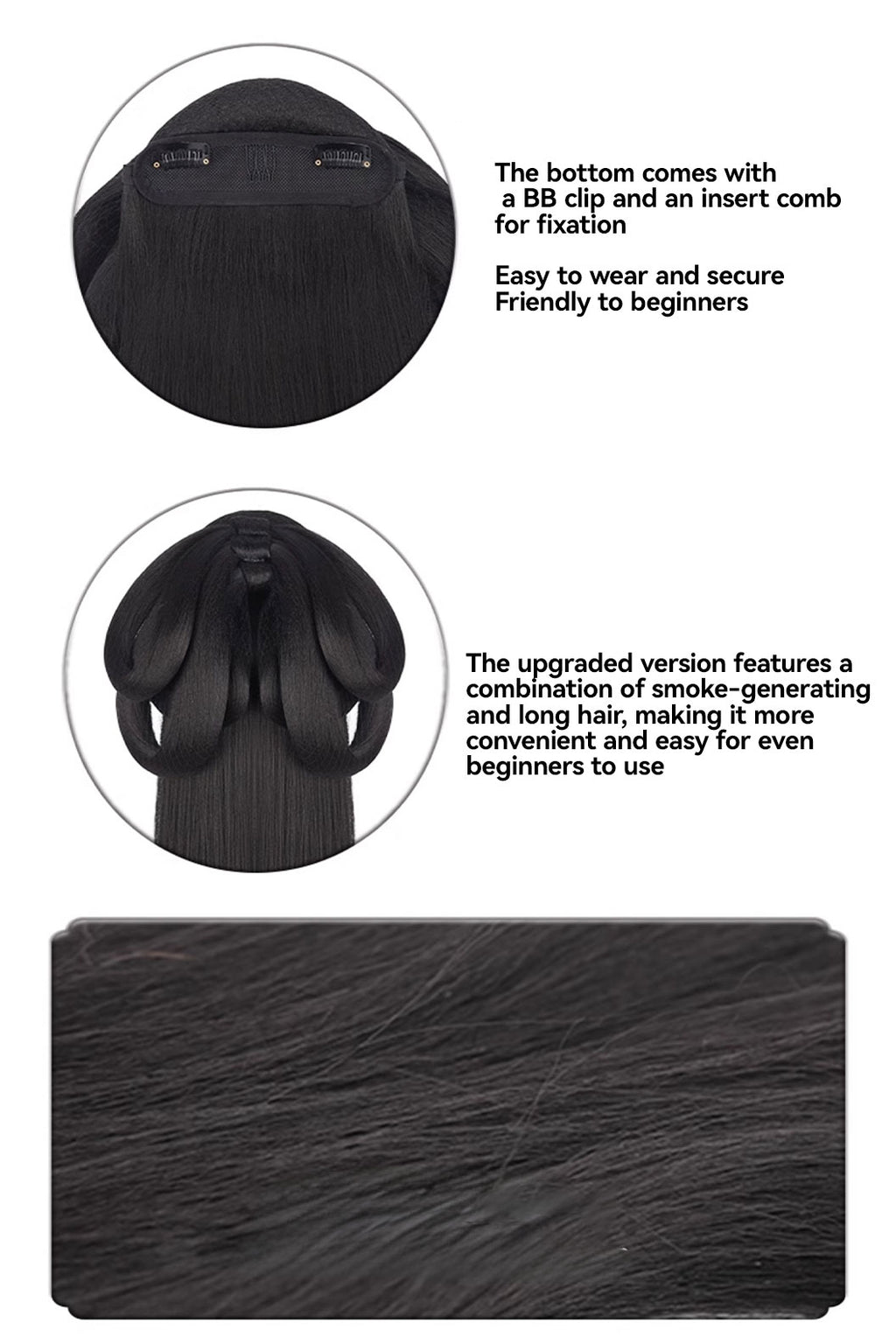 Chinese Hair Bun Wei Jin Dynasty Hanfu Wig For Warring states robe