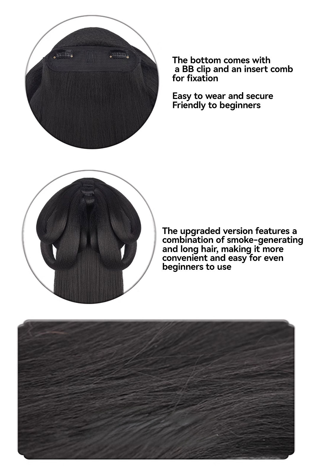 Chinese Hair Bun Wei Jin Dynasty Hanfu Wig For Warring states robe