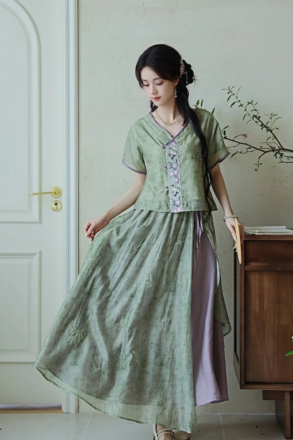 Elegant Green Purple Summer Hanfu Dress - dailvyanzi 黛绿紫烟
