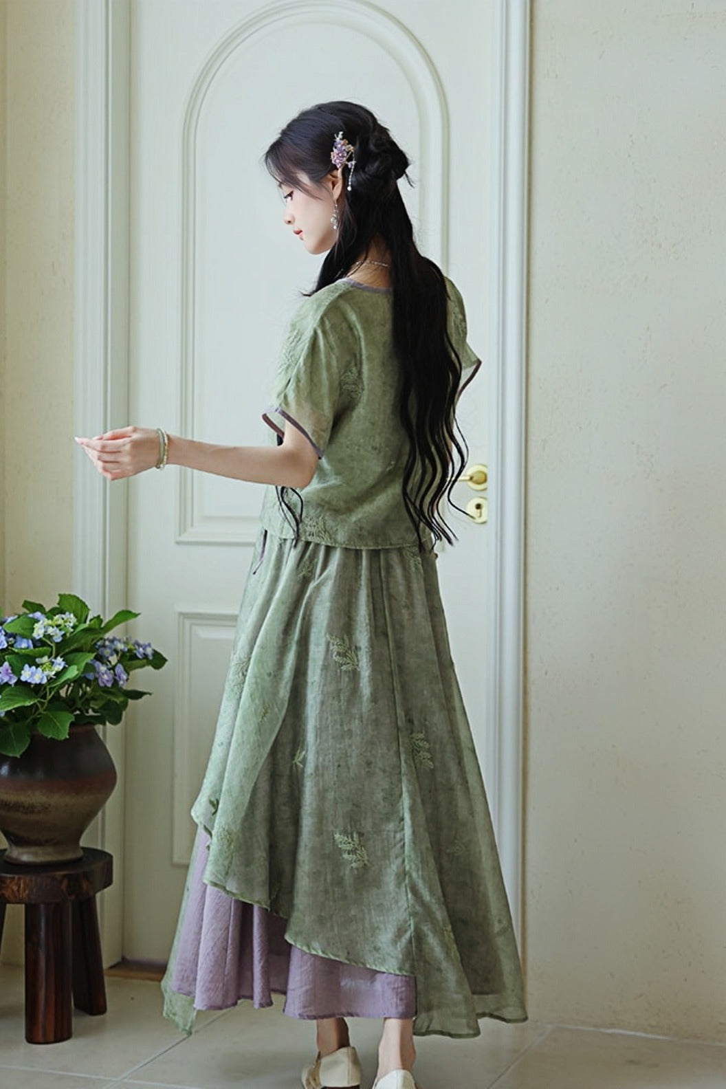 Elegant Green Purple Summer Hanfu Dress - dailvyanzi 黛绿紫烟