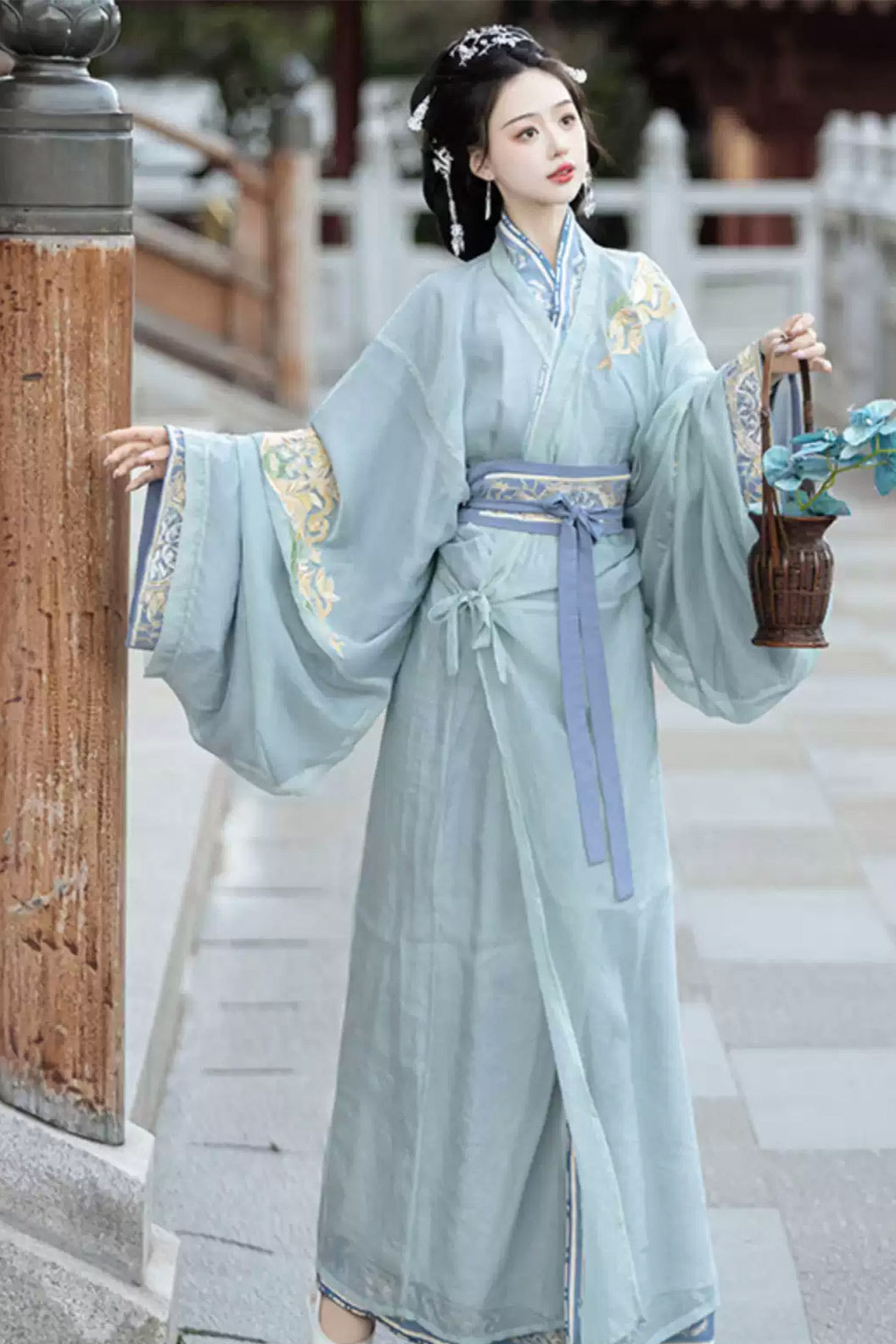 Han Dynasty Clothing Dragging Train Straight Hem Blue Hanfu Dress - linzhao 灵沼