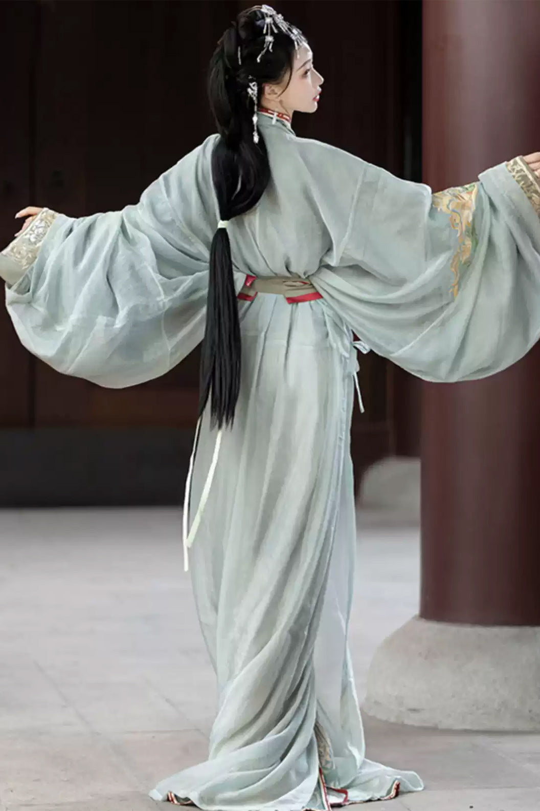Han Dynasty Clothing Dragging Train Straight Hem Blue Hanfu Dress - linzhao 灵沼