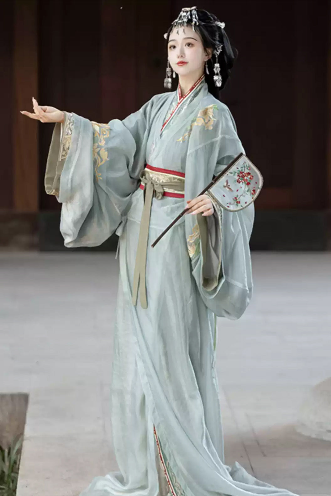 Han Dynasty Clothing Dragging Train Straight Hem Blue Hanfu Dress - linzhao 灵沼