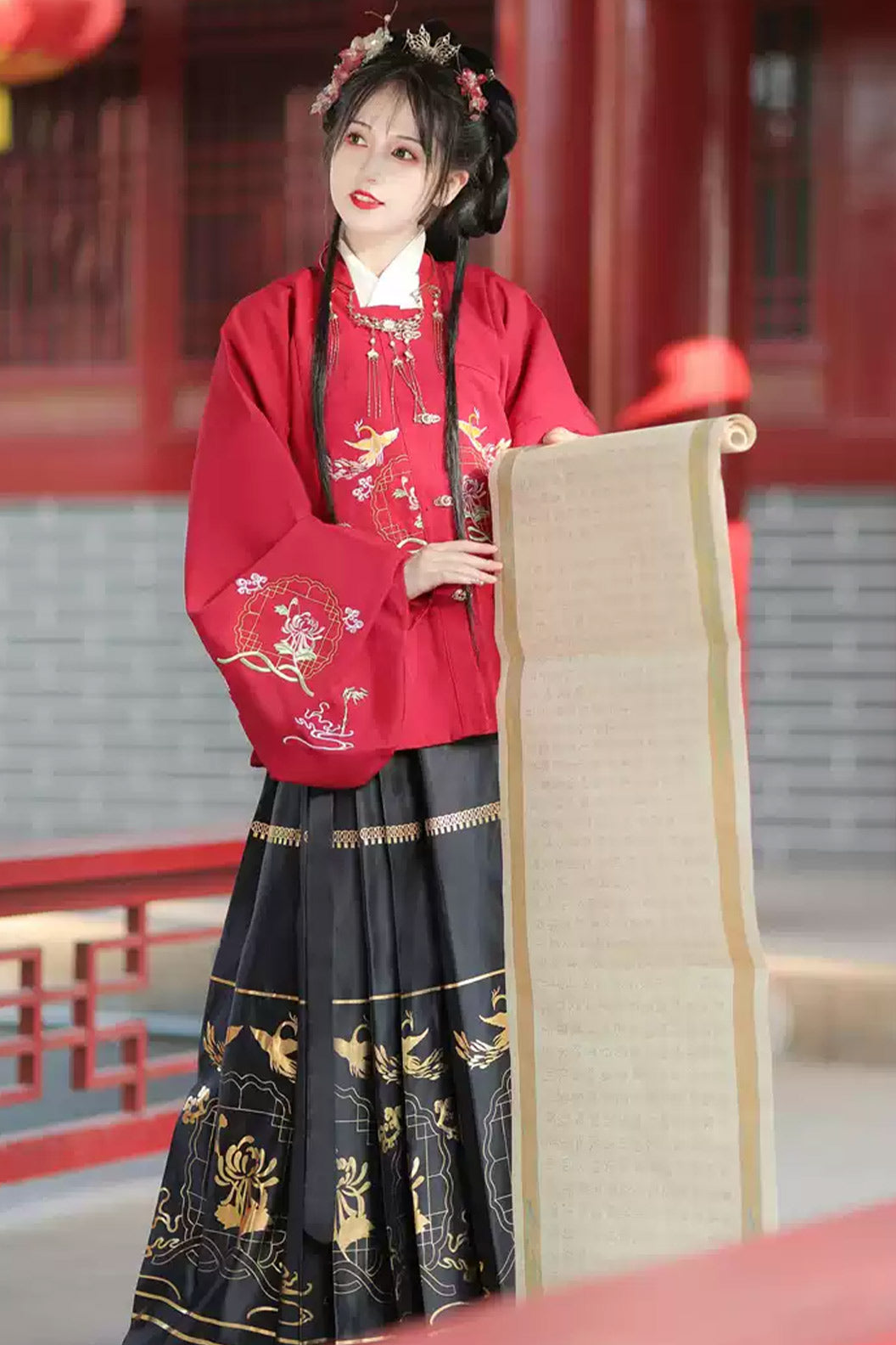 Ming Dynasty Clothing Chinese Style Ma Mian Skirt Hanfu Dress - huaqiu 画秋