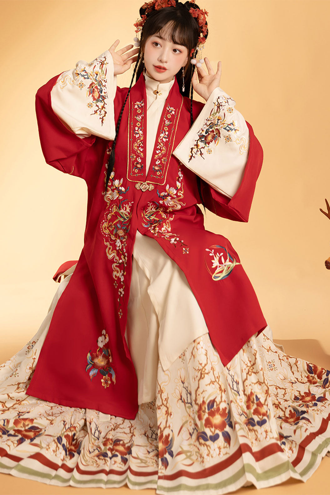 Ming dynasty hanfu long ao robe with mamianqun set hanfu dress for fall and winter - qiongxiaoqun 琼霄裙