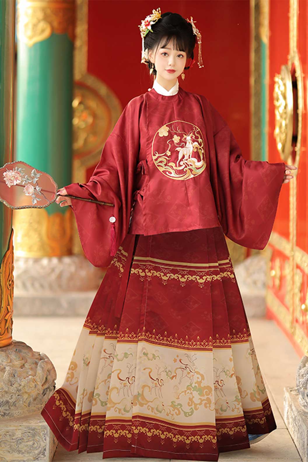 Ming dynasty hanfu mamianqun hanfu dress with round collar cross-collar top -fushengbanri 浮生半日