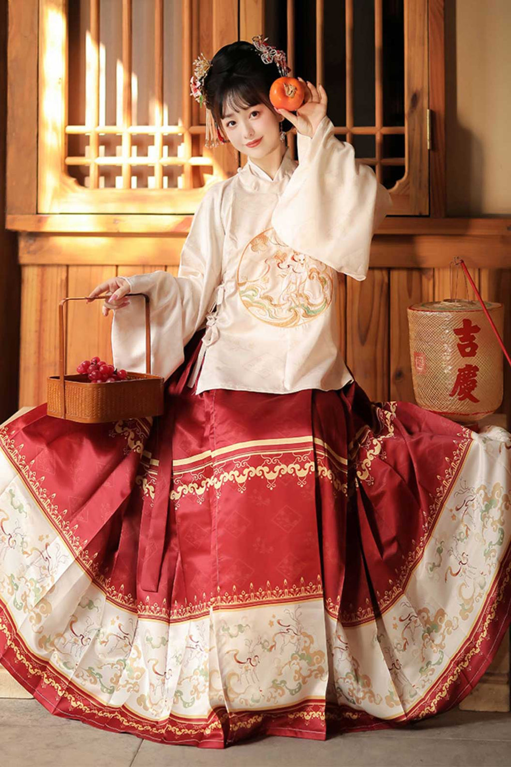 Ming dynasty hanfu mamianqun hanfu dress with round collar cross-collar top -fushengbanri 浮生半日