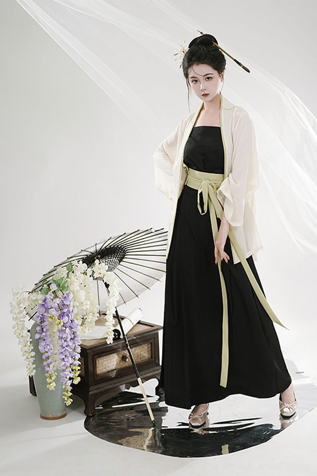 Modern Hanfu  Black with Three-pleated Skirt for Chinese style - mingdai 茗黛