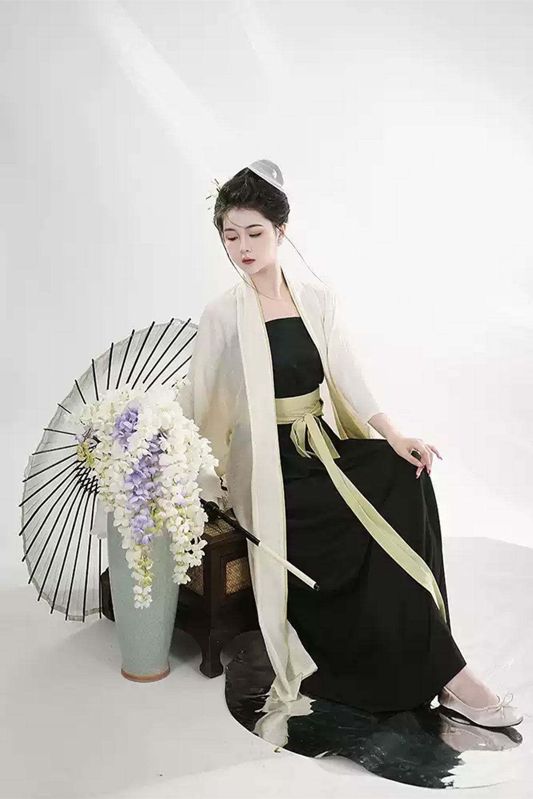 Modern Hanfu  Black with Three-pleated Skirt for Chinese style - mingdai 茗黛