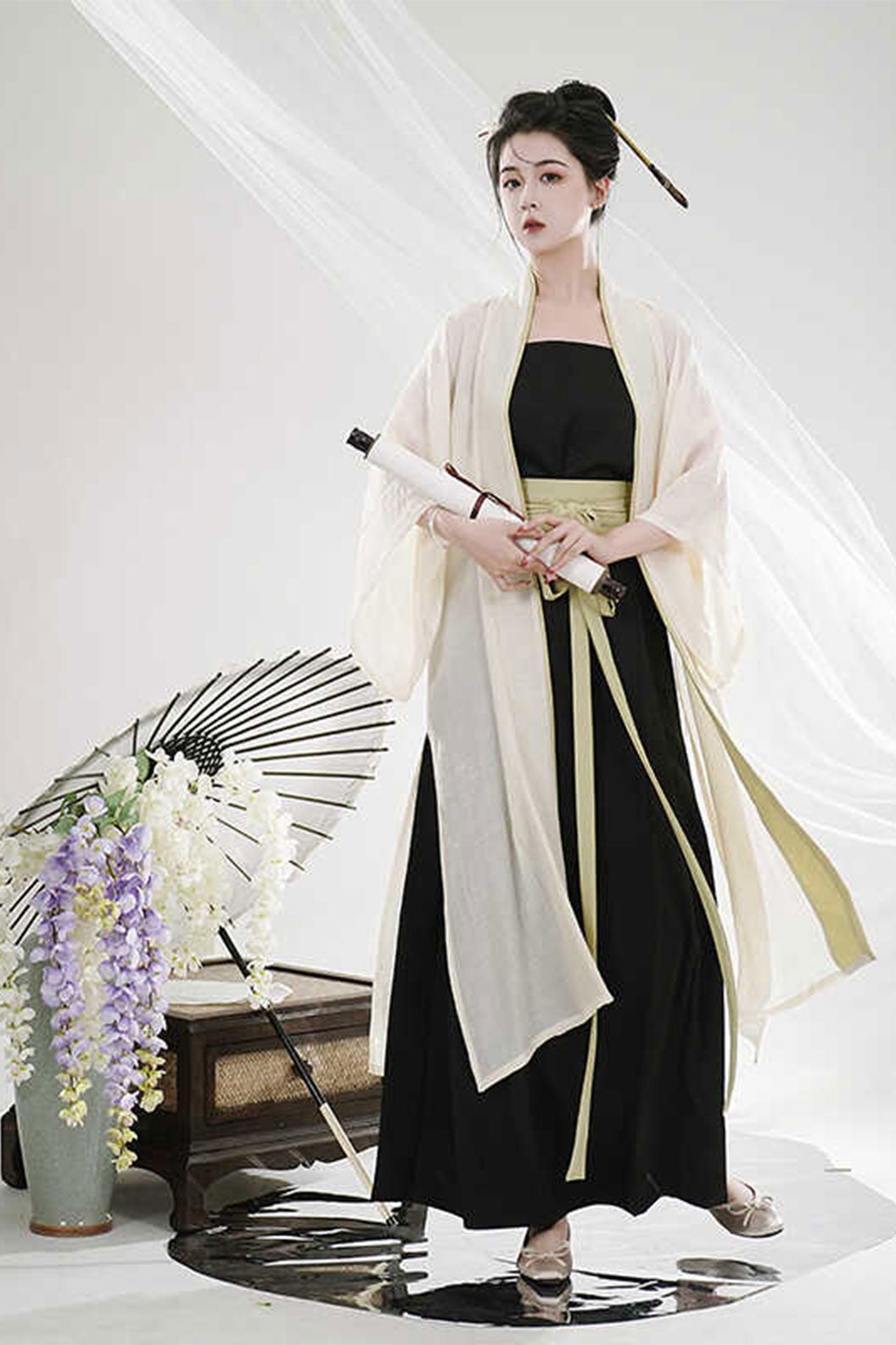 Modern Hanfu  Black with Three-pleated Skirt for Chinese style - mingdai 茗黛