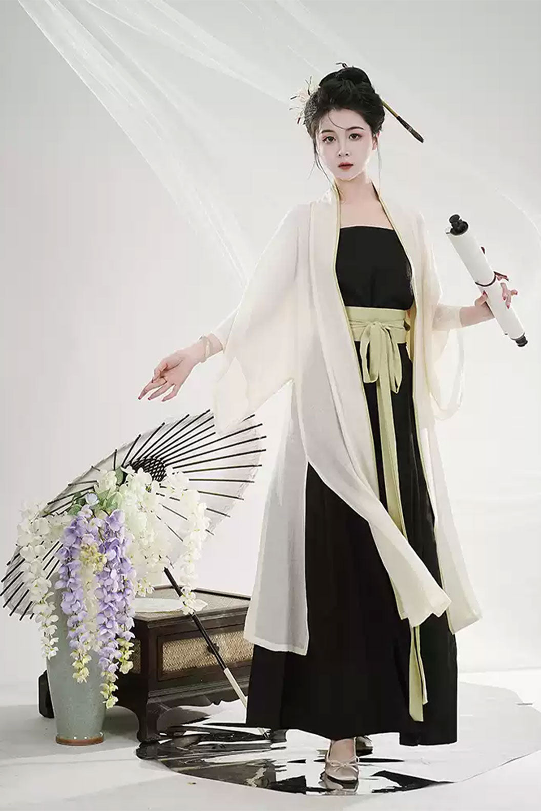 Modern Hanfu  Black with Three-pleated Skirt for Chinese style - mingdai 茗黛