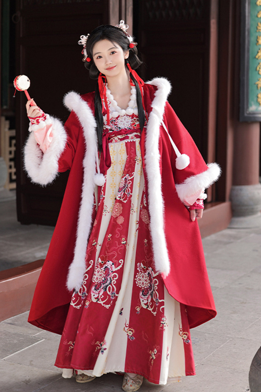 Tang dynasty Clothing Sling Autumn Winter Red Hanfu Dress - zhixueyi 知雪意