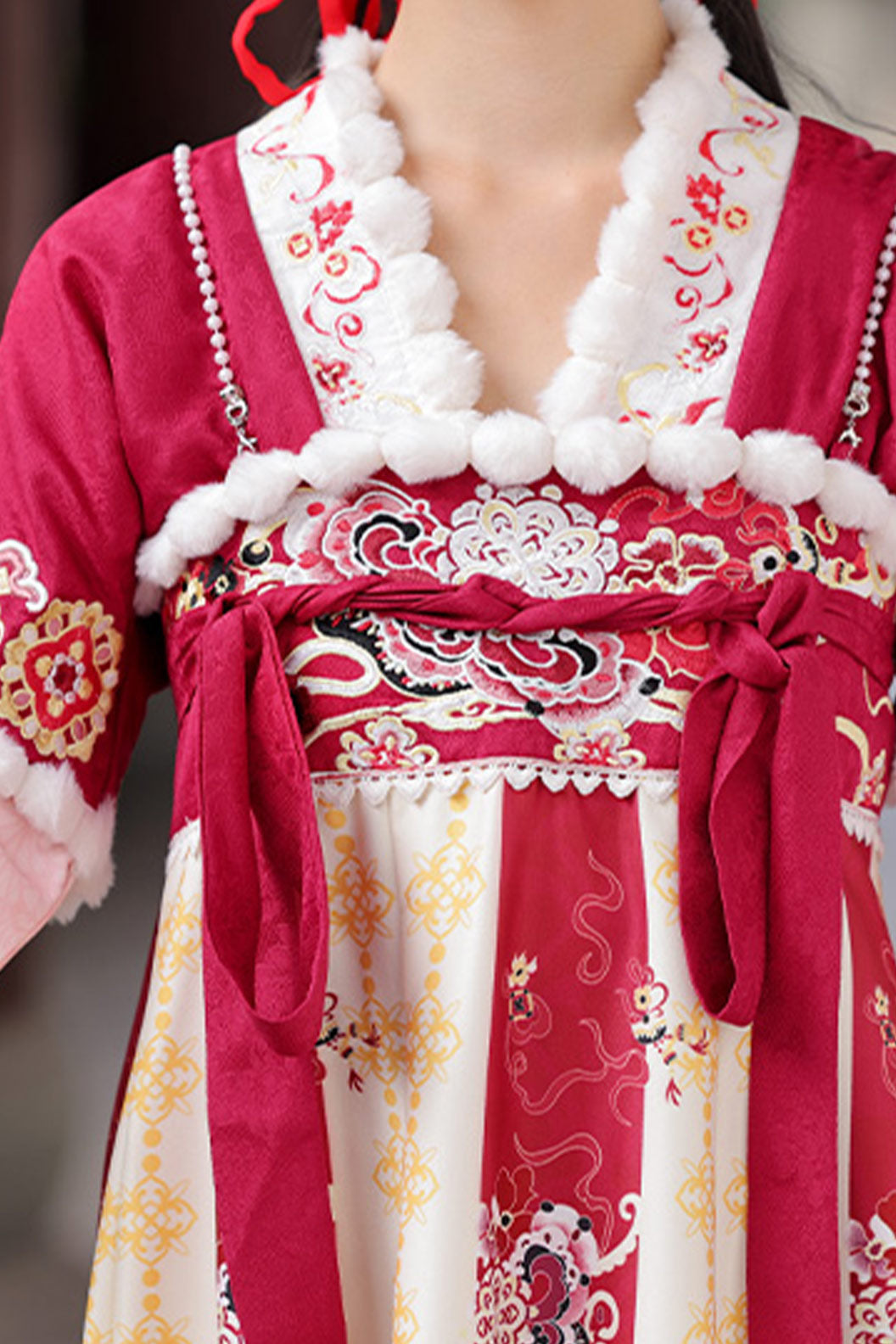 Tang dynasty Clothing Sling Autumn Winter Red Hanfu Dress - zhixueyi 知雪意