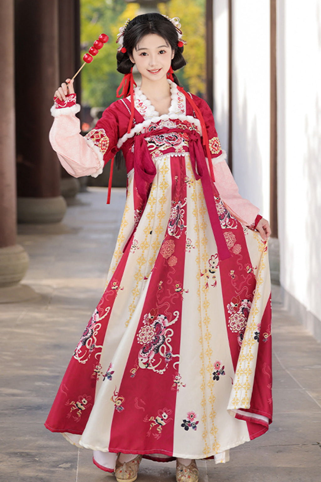 Tang dynasty Clothing Sling Autumn Winter Red Hanfu Dress - zhixueyi 知雪意