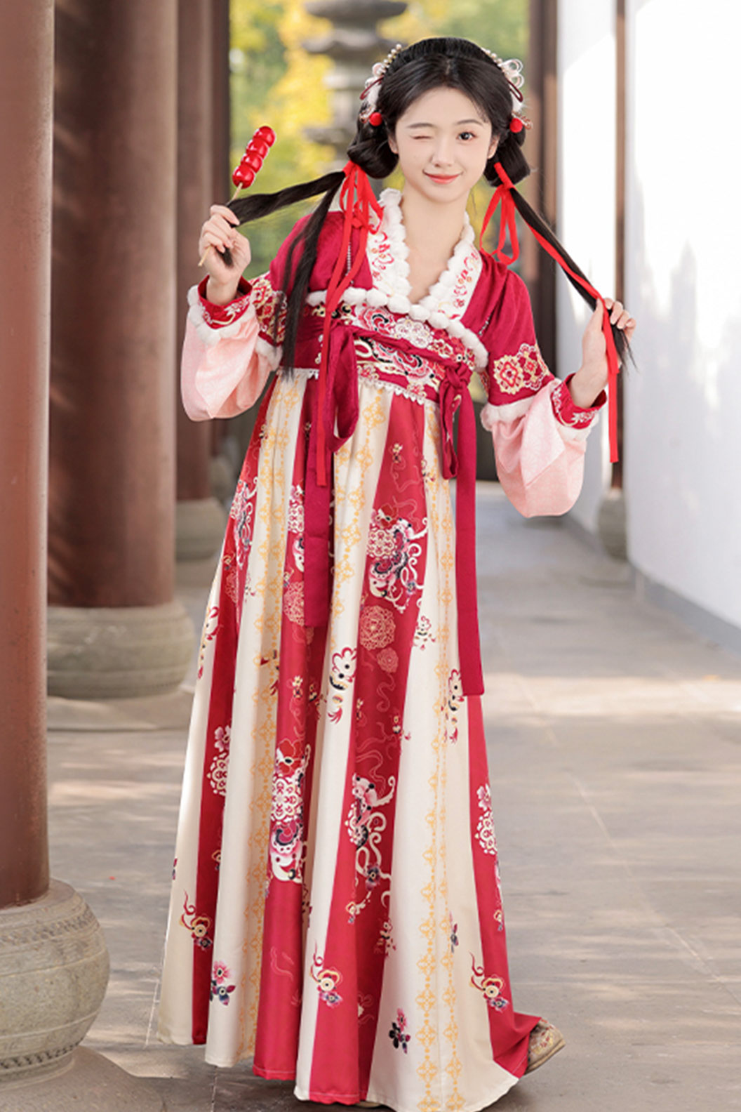 Tang dynasty Clothing Sling Autumn Winter Red Hanfu Dress - zhixueyi 知雪意
