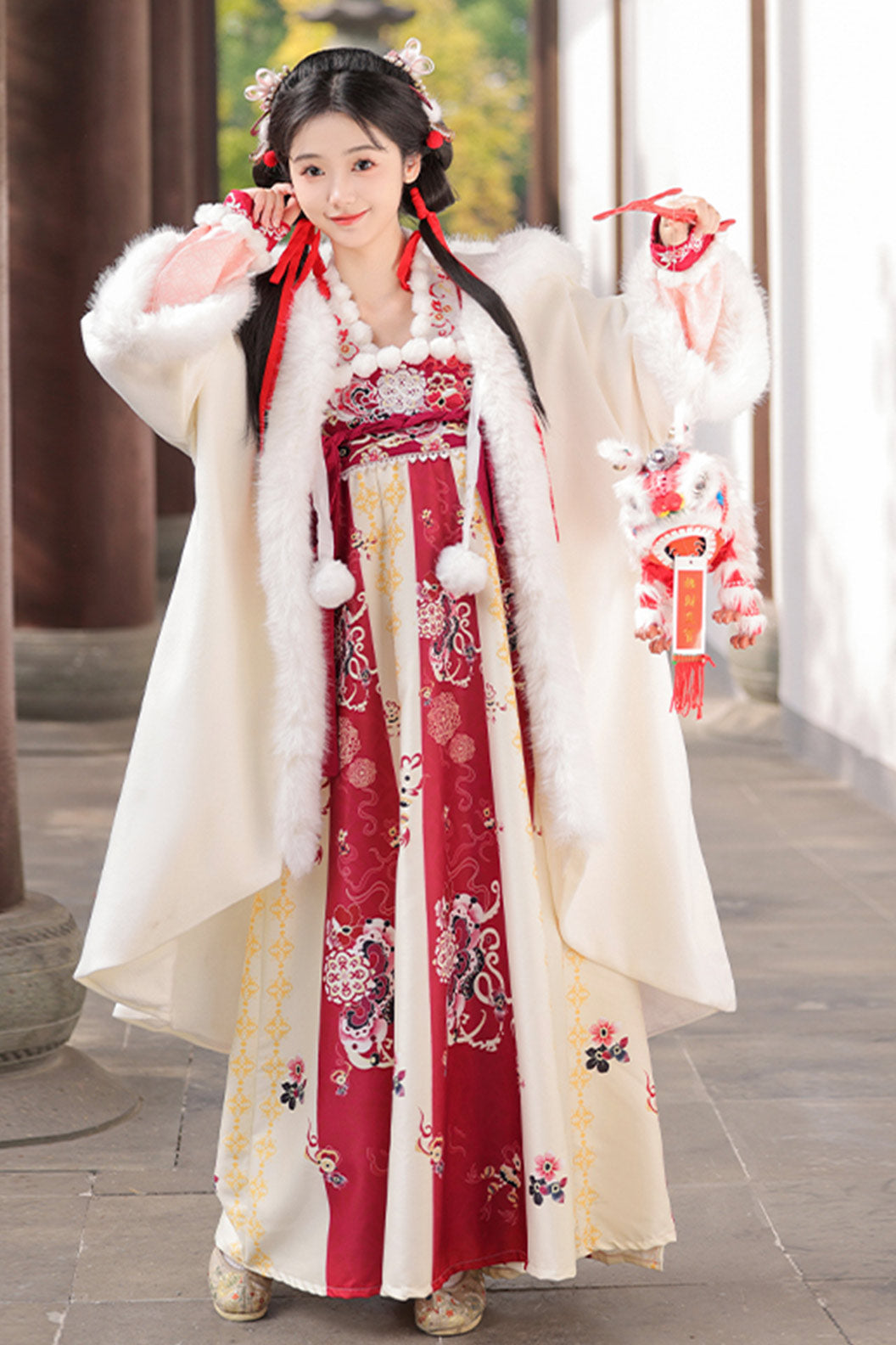 Tang dynasty Clothing Sling Autumn Winter Red Hanfu Dress - zhixueyi 知雪意