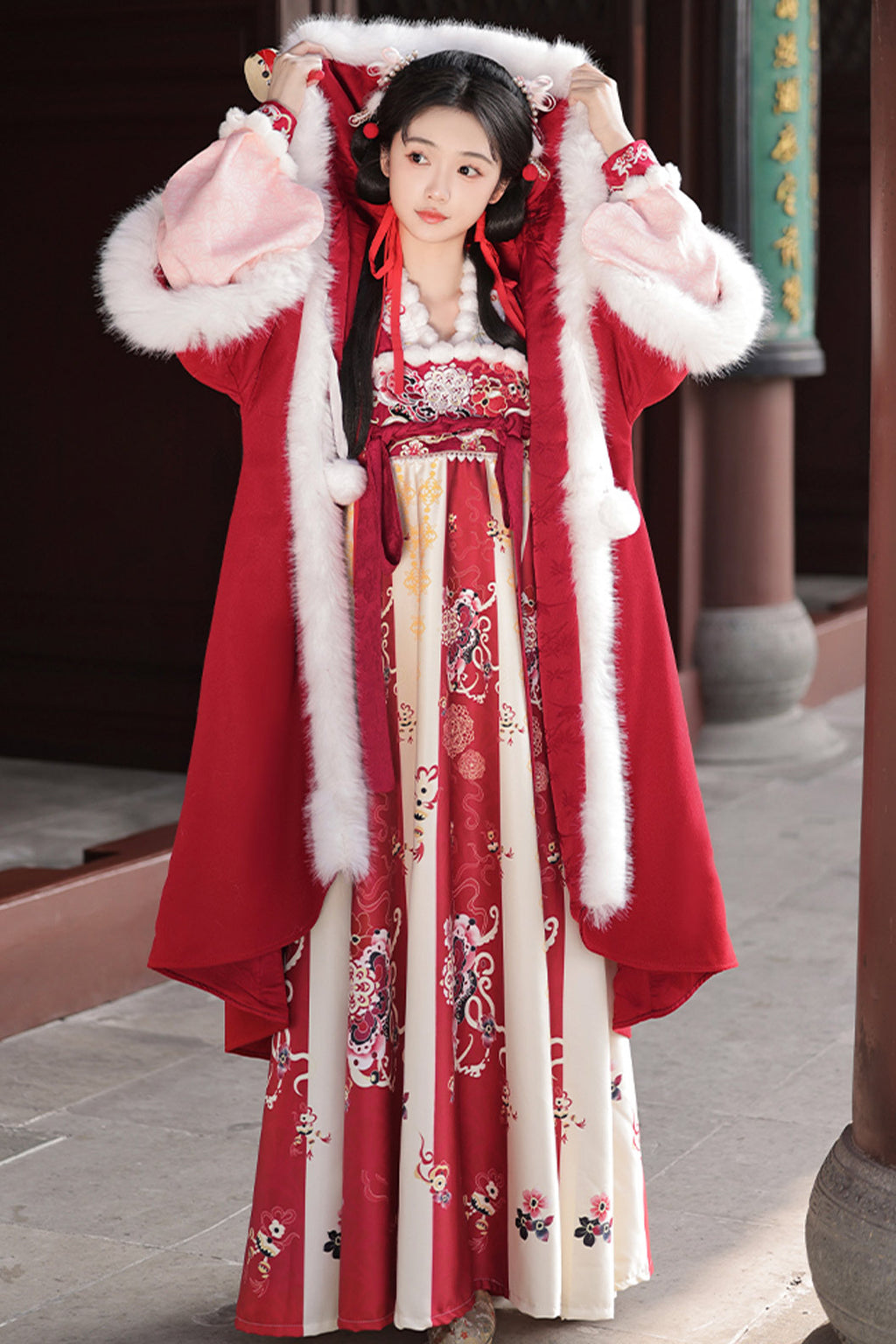 Tang dynasty Clothing Sling Autumn Winter Red Hanfu Dress - zhixueyi 知雪意