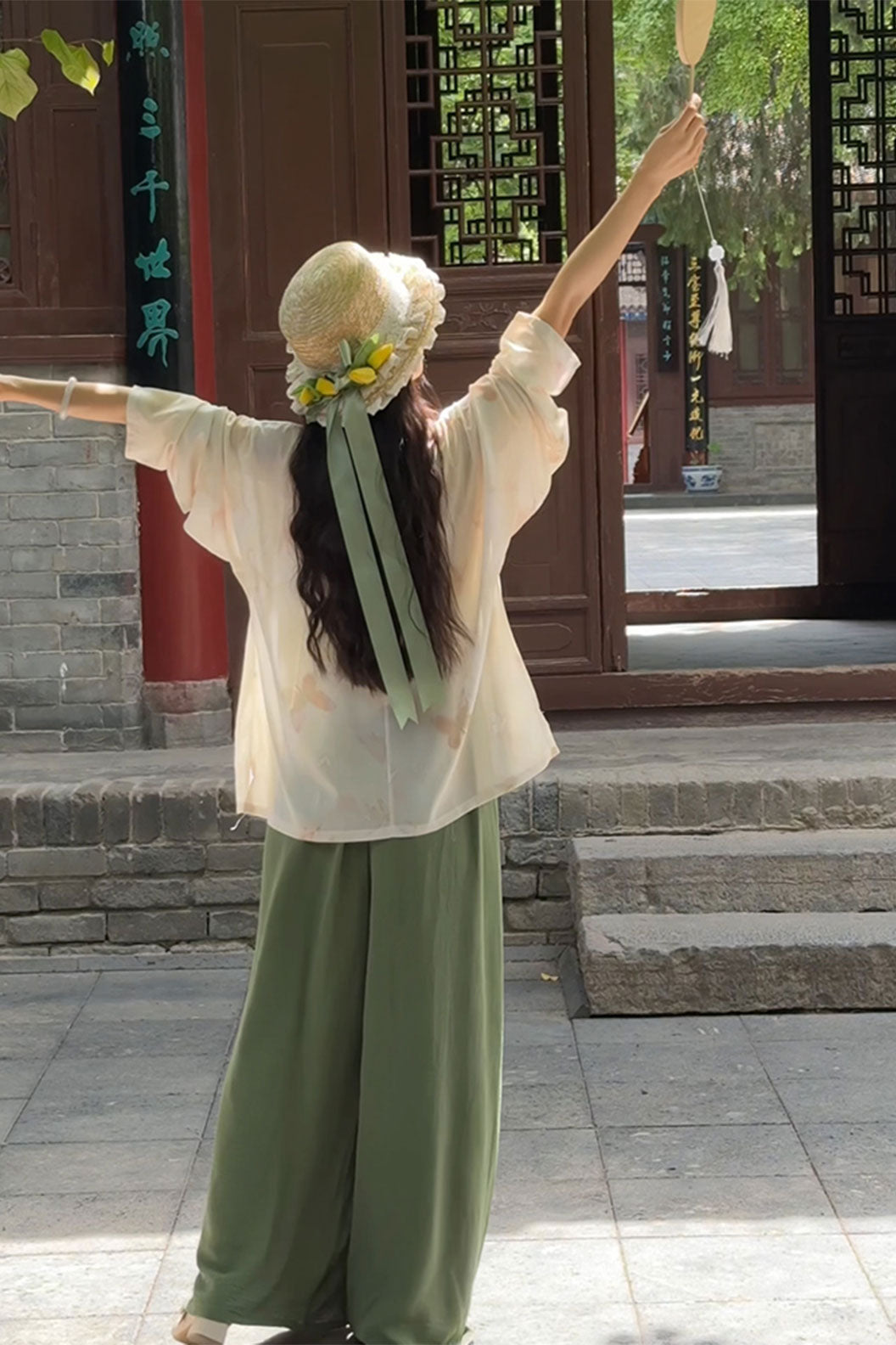Modern Hanfu in Multi-color Three-piece Set with Song Dynasty Pants Hanfu - qingni 青霓