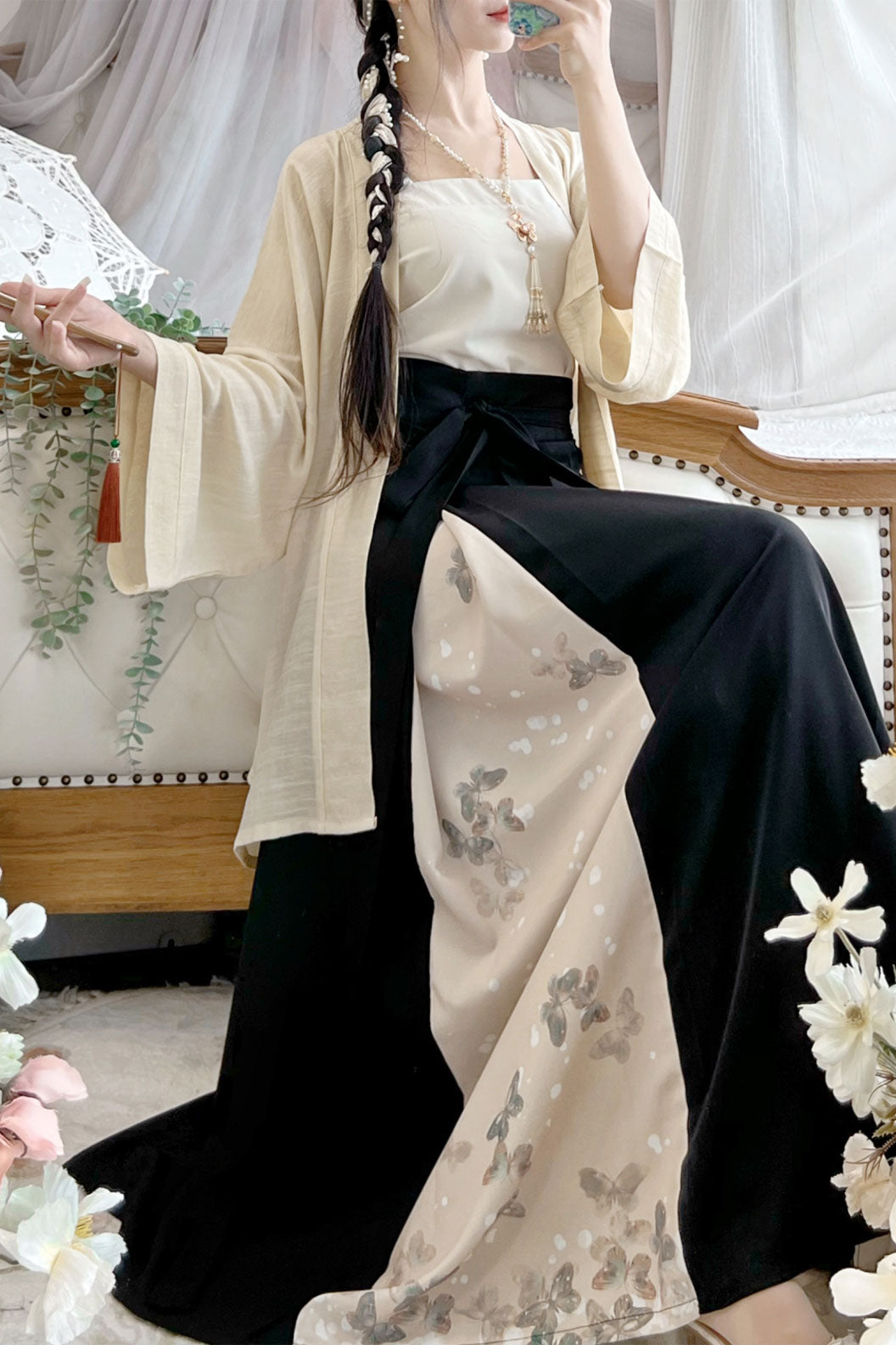Modern Hanfu  Three-pleated Skirt for Daily Hanfu - landie 蓝蝶