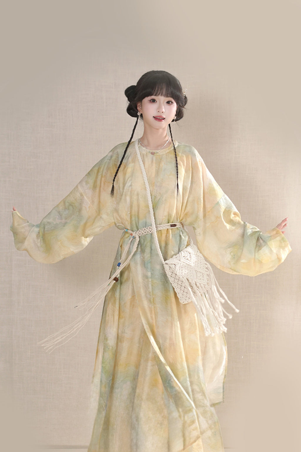 Modern Hanfu Yellow Hanfu Dress with Round Collar Robe and Sun Protection - lirui 梨蕊