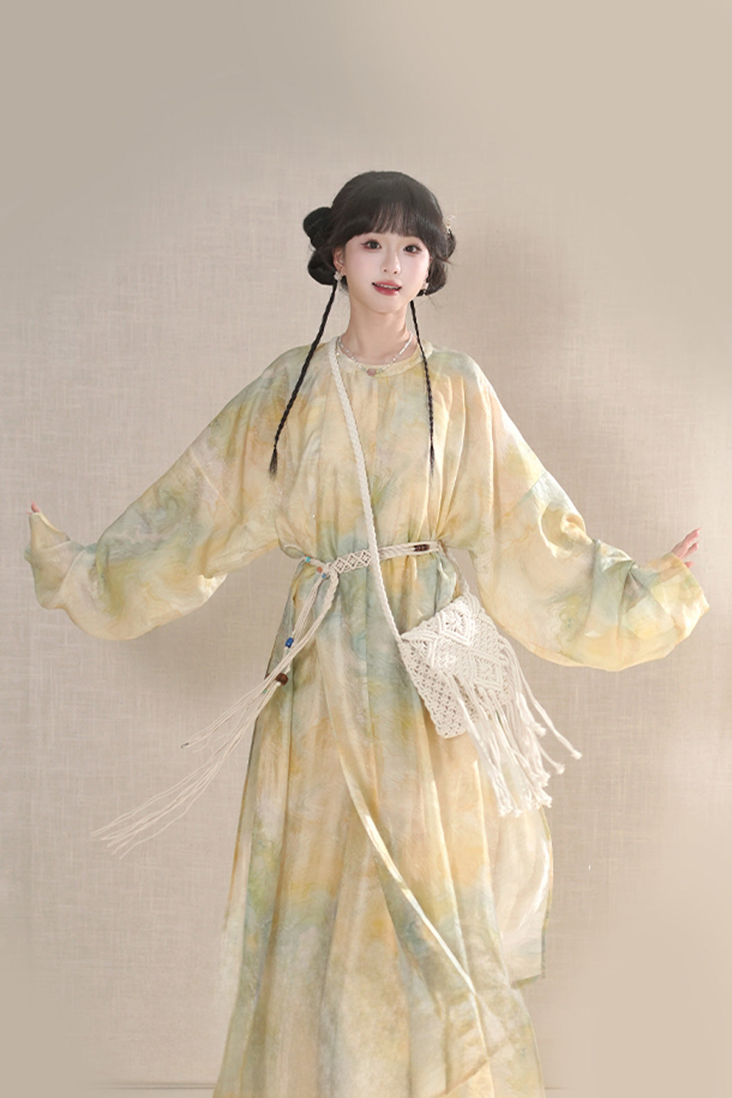 Modern Hanfu Yellow Hanfu Dress with Round Collar Robe and Sun Protection - lirui 梨蕊