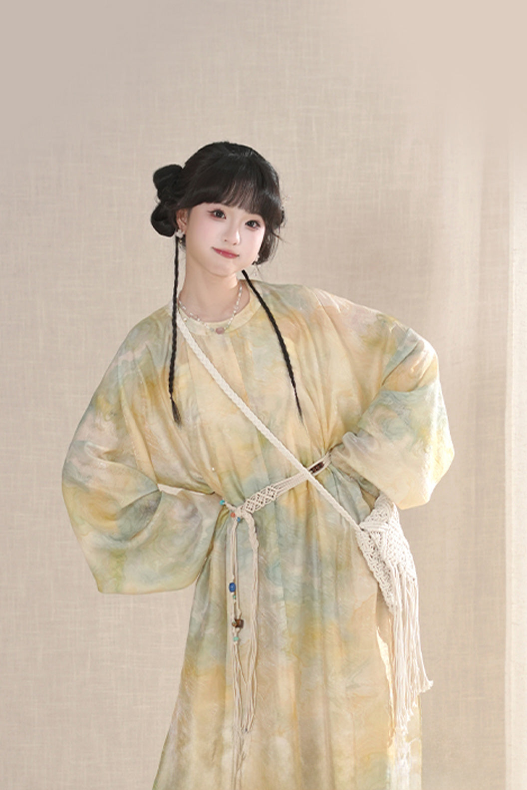 Modern Hanfu Yellow Hanfu Dress with Round Collar Robe and Sun Protection - lirui 梨蕊