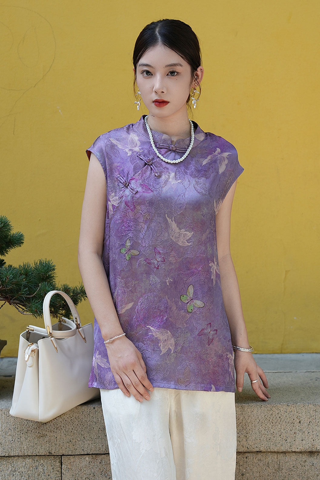 Modern Hanfu Xiangyunsha New Chinese Style Sleeveless Blouse  High End Hanfu Dress - ziluolan 紫罗兰