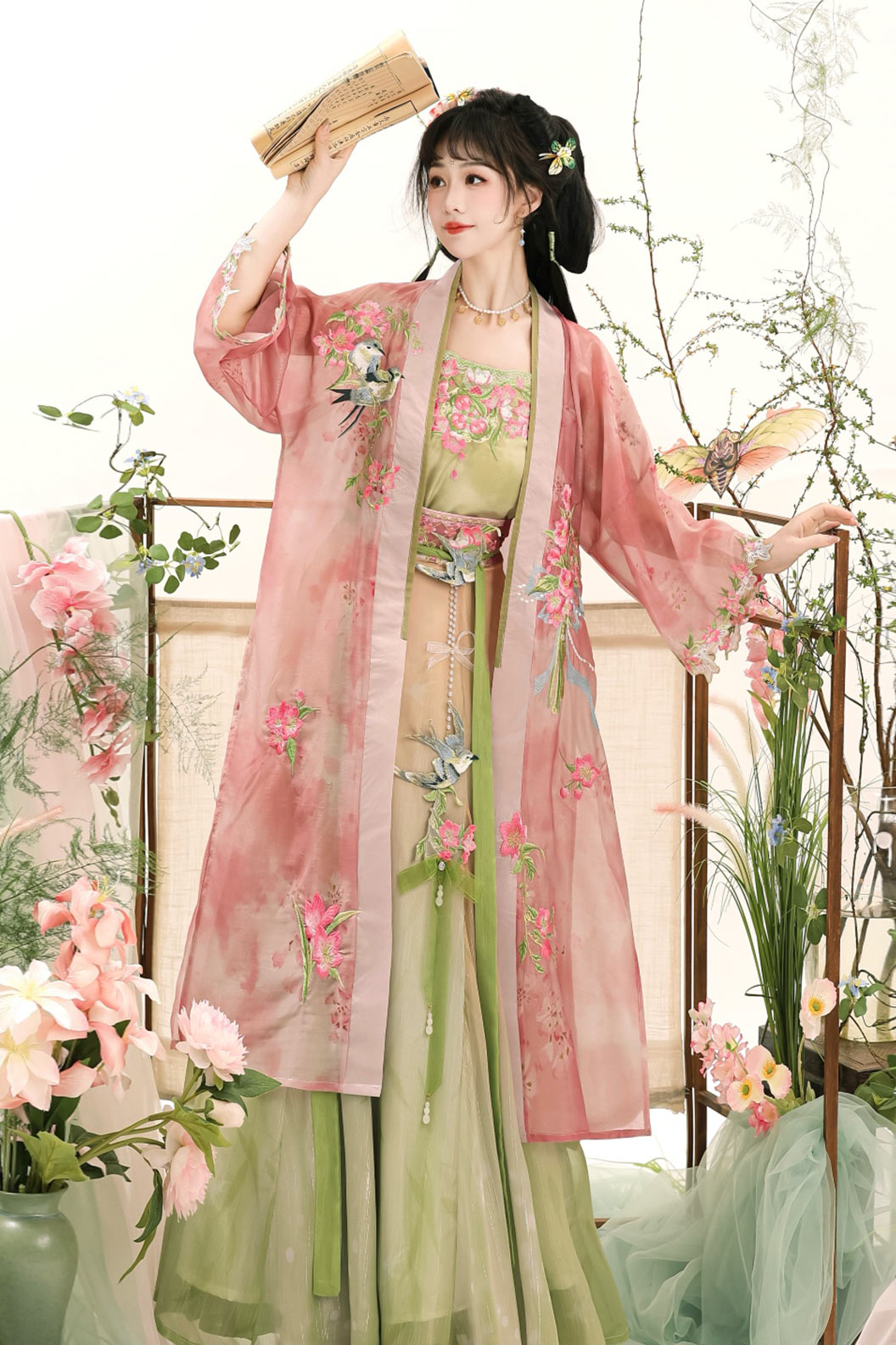 Song Dynasty Embroidered Changbizi Ruqun Hanfu Dress - yingshi 莺时