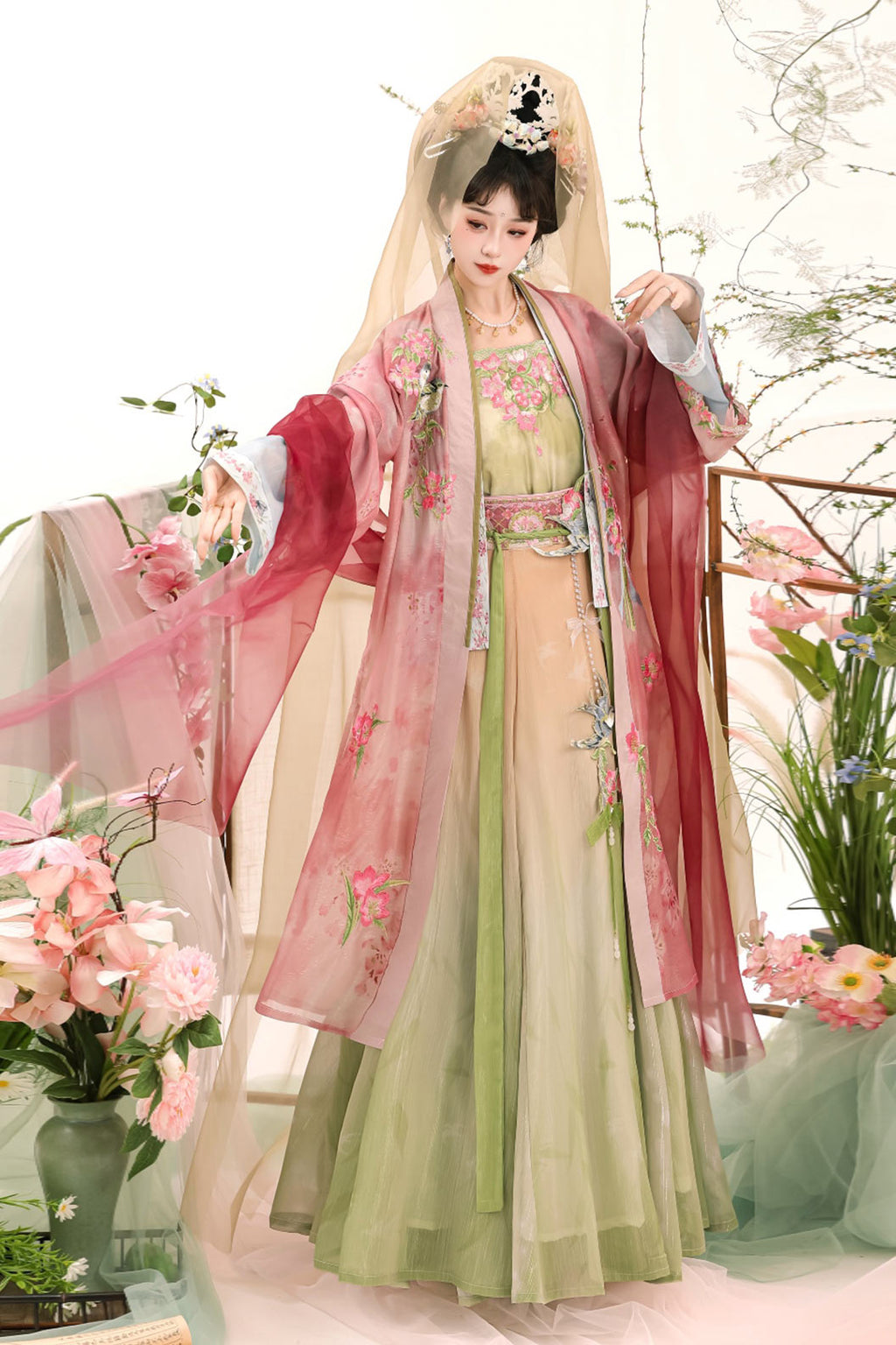 Song Dynasty Embroidered Changbizi Ruqun Hanfu Dress - yingshi 莺时