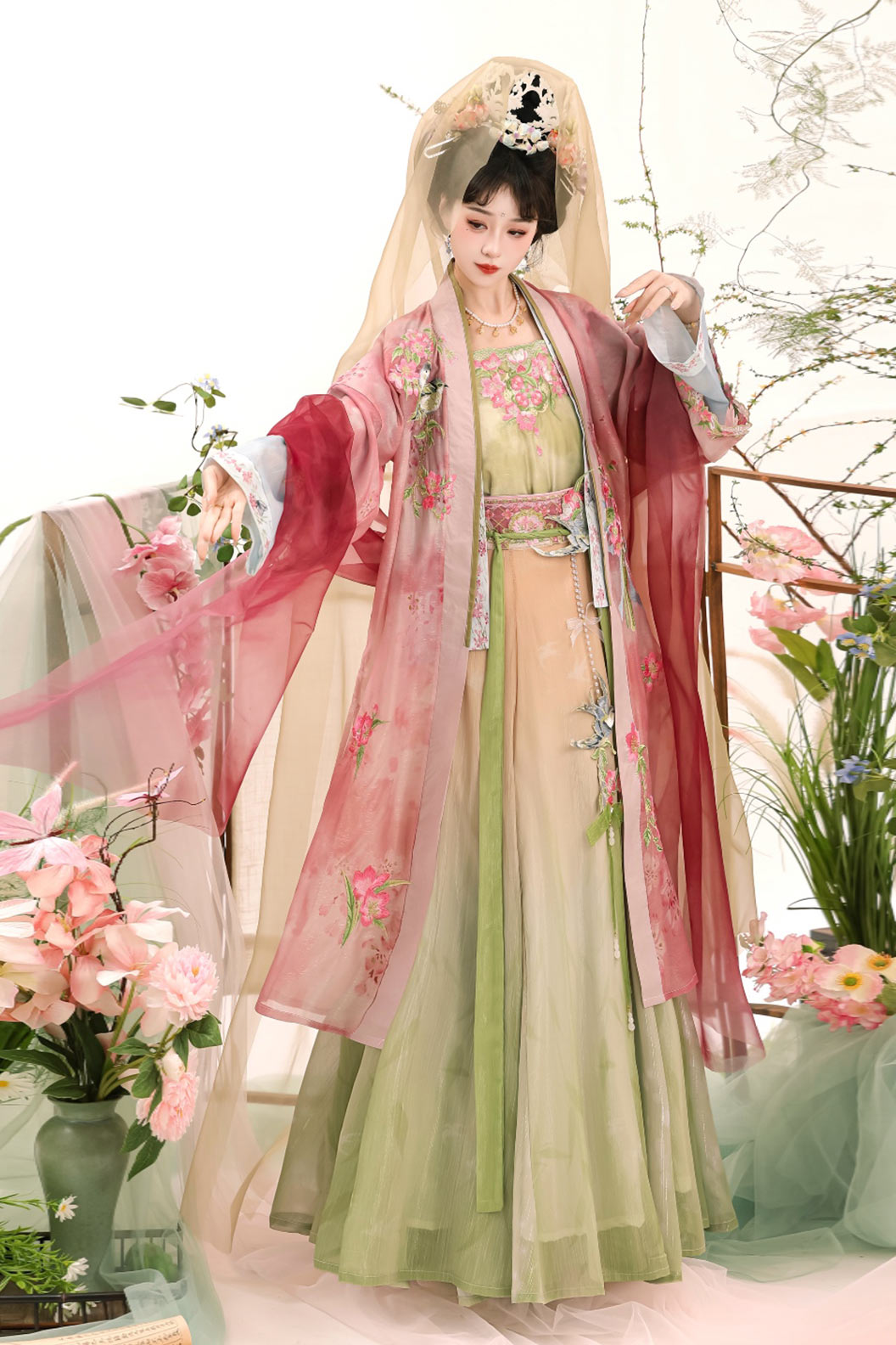 Song Dynasty Embroidered Changbizi Ruqun Hanfu Dress - yingshi 莺时