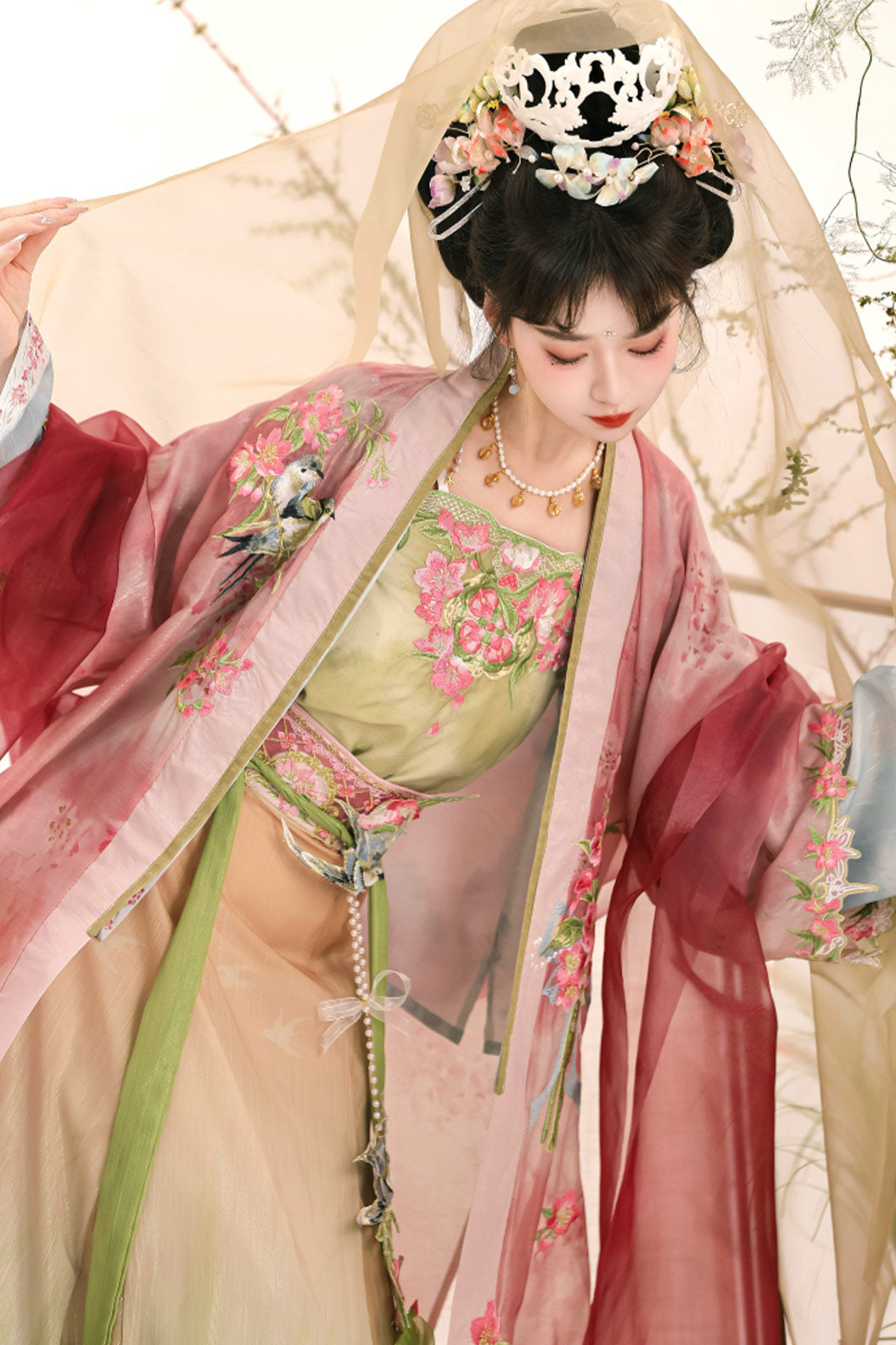 Song Dynasty Embroidered Changbizi Ruqun Hanfu Dress - yingshi 莺时