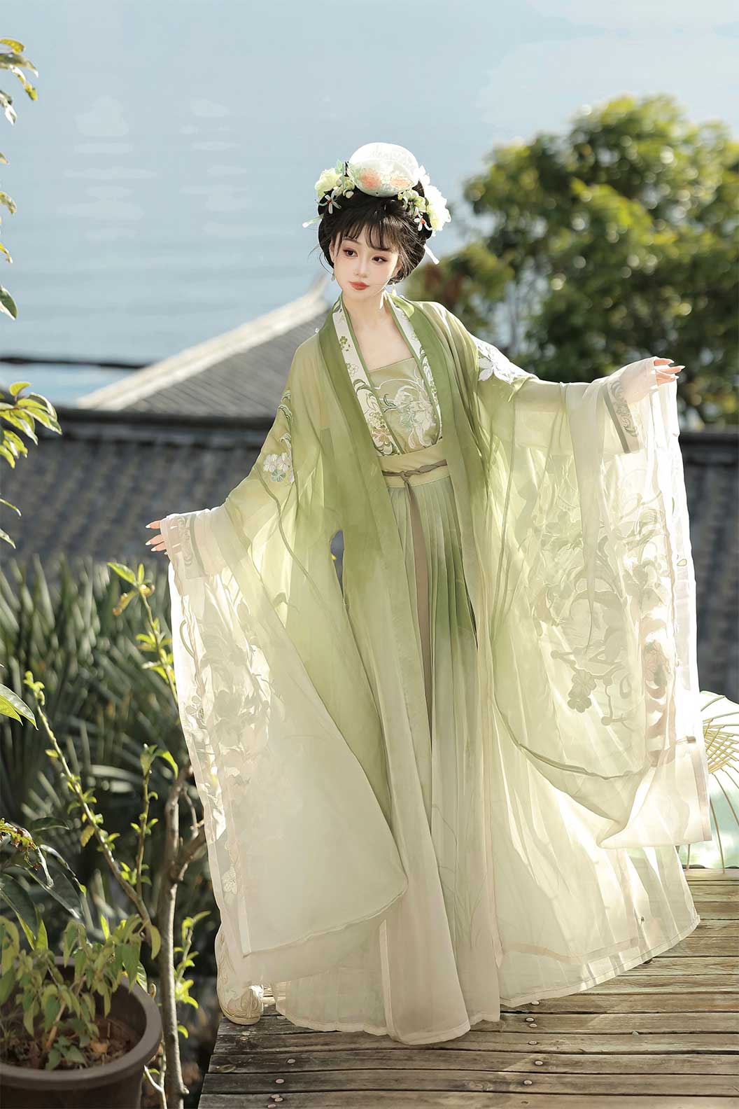 Song dynasty hanfu embroidered wide-sleeved robe hanfu dress for summer - chunshankong 春山空