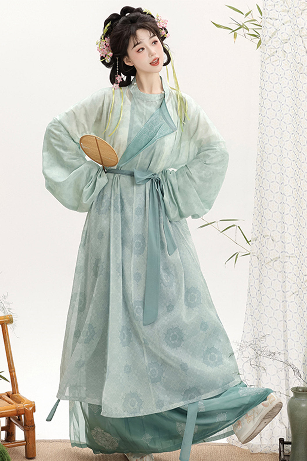Tang Dynasty Blue Hanfu Dress with Lantern Pants and Pleated Skirt - taohongliulv 桃红柳绿
