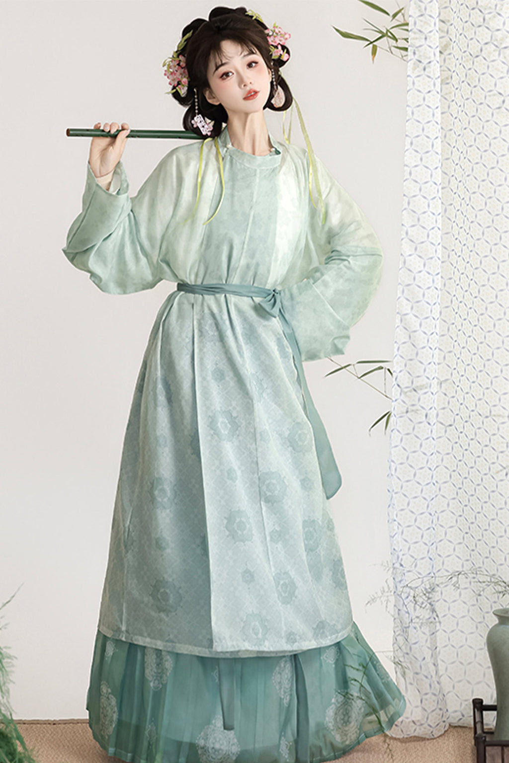 Tang Dynasty Blue Hanfu Dress with Lantern Pants and Pleated Skirt - taohongliulv 桃红柳绿