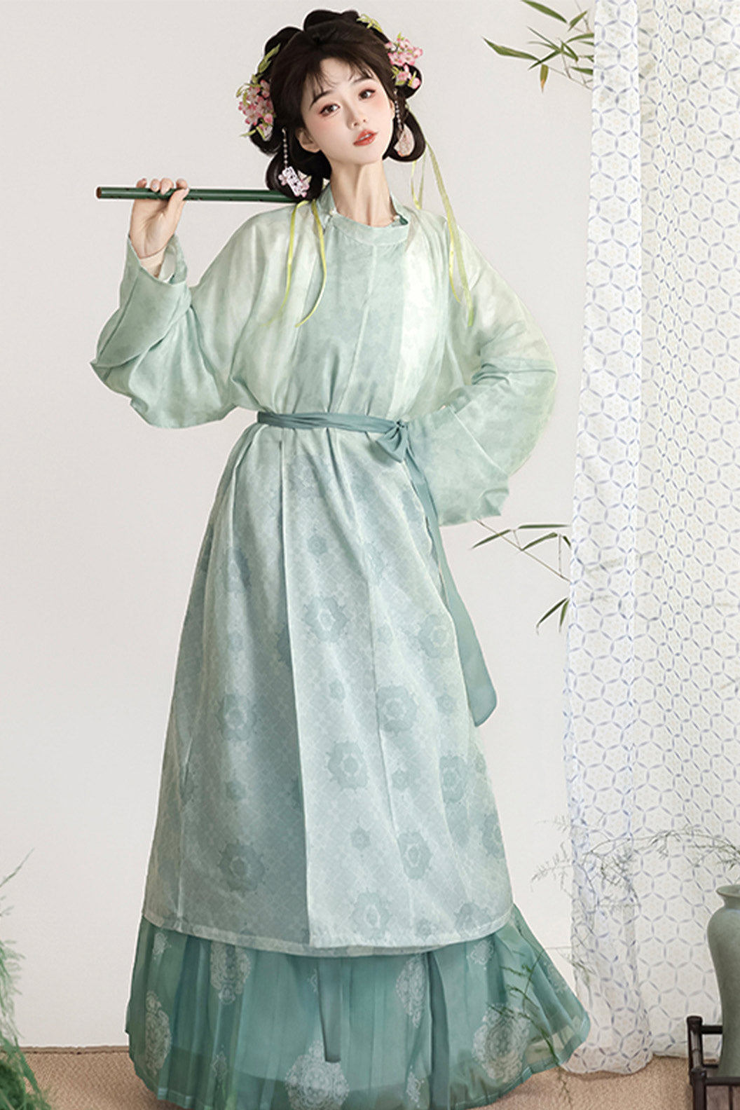 Tang Dynasty Blue Hanfu Dress with Lantern Pants and Pleated Skirt - taohongliulv 桃红柳绿