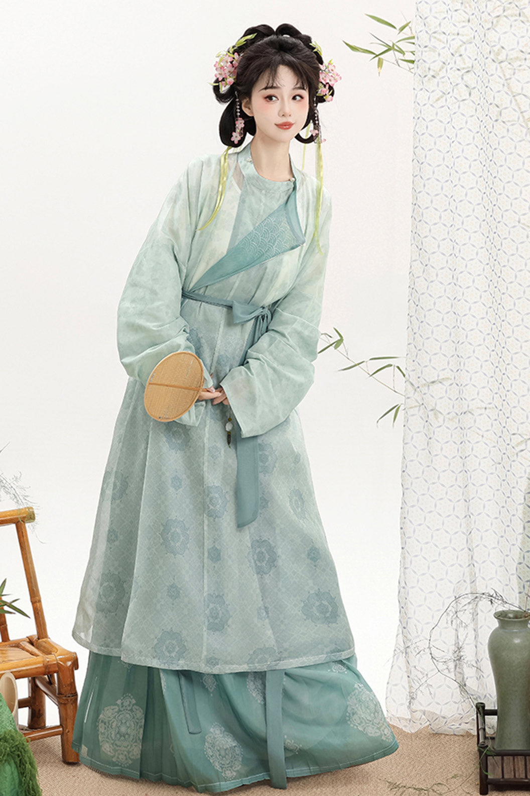 Tang Dynasty Blue Hanfu Dress with Lantern Pants and Pleated Skirt - taohongliulv 桃红柳绿