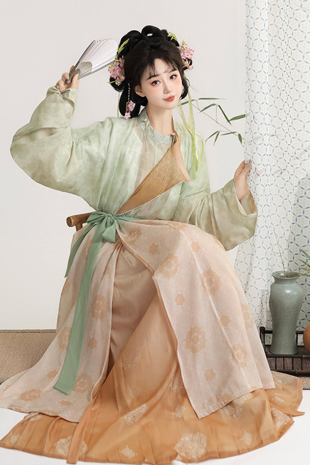 Tang Dynasty Blue Hanfu Dress with Lantern Pants and Pleated Skirt - taohongliulv 桃红柳绿