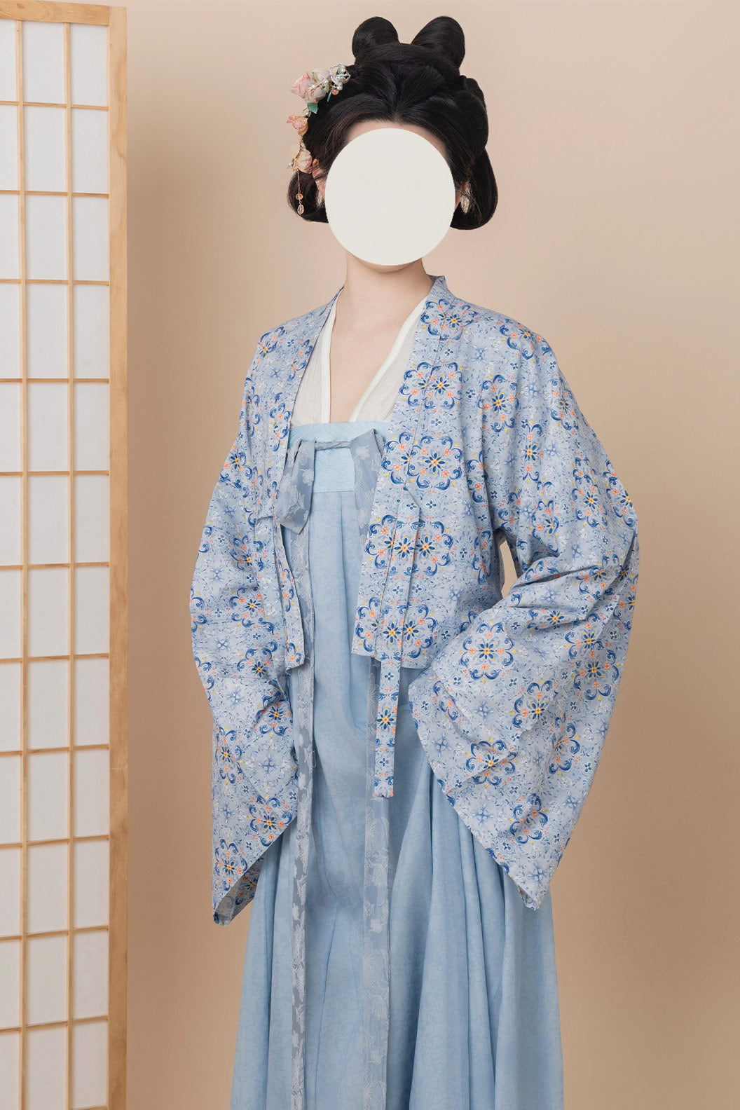 Tang dynasty clothing Chest High Twelve Panel Broken Skirt Outer Robe Blue Hanfu Dress - popona 婆婆纳