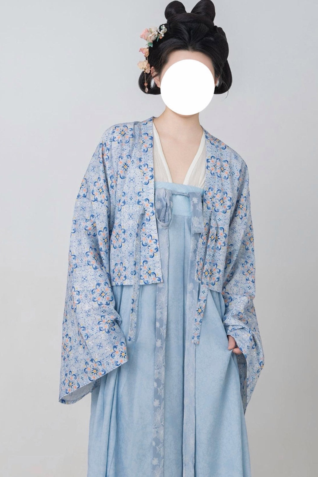Tang dynasty clothing Chest High Twelve Panel Broken Skirt Outer Robe Blue Hanfu Dress - popona 婆婆纳