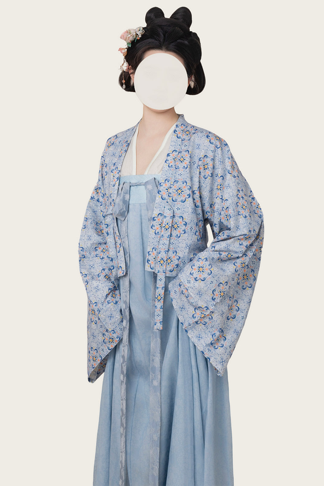 Tang dynasty clothing Chest High Twelve Panel Broken Skirt Outer Robe Blue Hanfu Dress - popona 婆婆纳